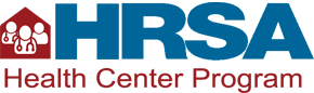 A logo that reads HRSA Health Center Program beside a house shape